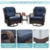 Outdoor Bistro Set 3 Pieces;  Outdoor Resin Wicker Swivel Rocker Patio Chair;  360-Degree Swivel Rocking Chairs and Tempered Glass Top Side Coffee Tab