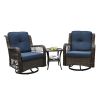 Outdoor Bistro Set 3 Pieces;  Outdoor Resin Wicker Swivel Rocker Patio Chair;  360-Degree Swivel Rocking Chairs and Tempered Glass Top Side Coffee Tab