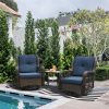 Outdoor Bistro Set 3 Pieces;  Outdoor Resin Wicker Swivel Rocker Patio Chair;  360-Degree Swivel Rocking Chairs and Tempered Glass Top Side Coffee Tab