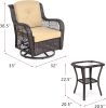 Outdoor Bistro Set 3 Pieces;  Outdoor Resin Wicker Swivel Rocker Patio Chair;  360-Degree Swivel Rocking Chairs and Tempered Glass Top Side Coffee Tab